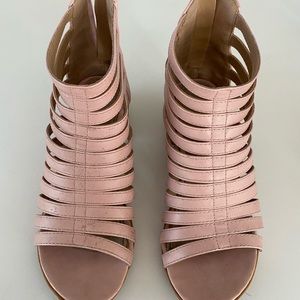 Nicole Hiller zip up pink strappy boots